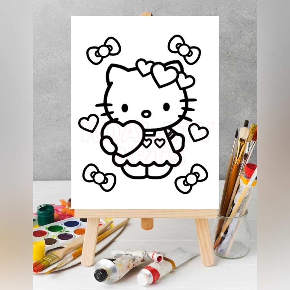 Paint Your Own Hello Kitty Canvas, Hello Kitty with Hearts Sip and Paint Canvas